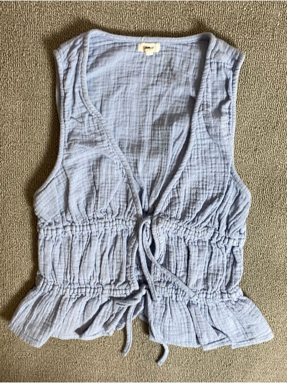 Aerie Ruched Boho Tie-Front Summer Coastal Beach Festival Tank Top 100% Cotton